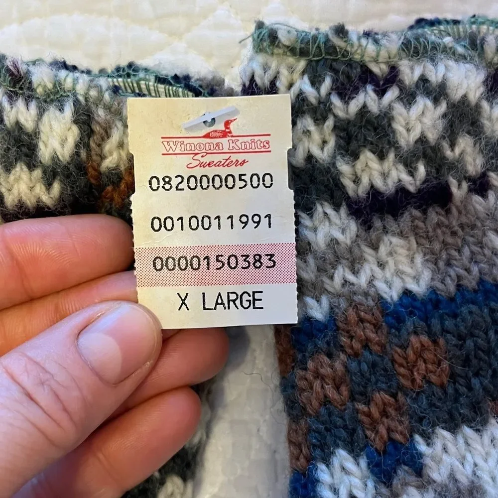 Vintage Winona Knits Minnesota Mitten Sz XL Wool Cotton Winter Cottage Cabin Tan